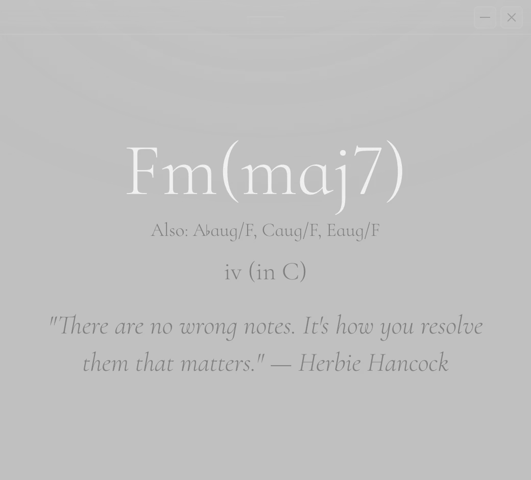 Cadenza naming F, A flat, C and E as F minor major 7