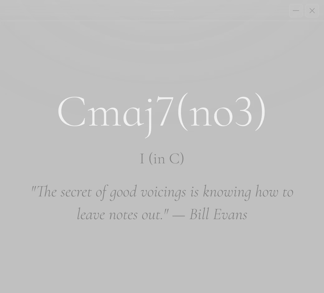 Cadenza naming C, G and B as Cmaj7(no3)