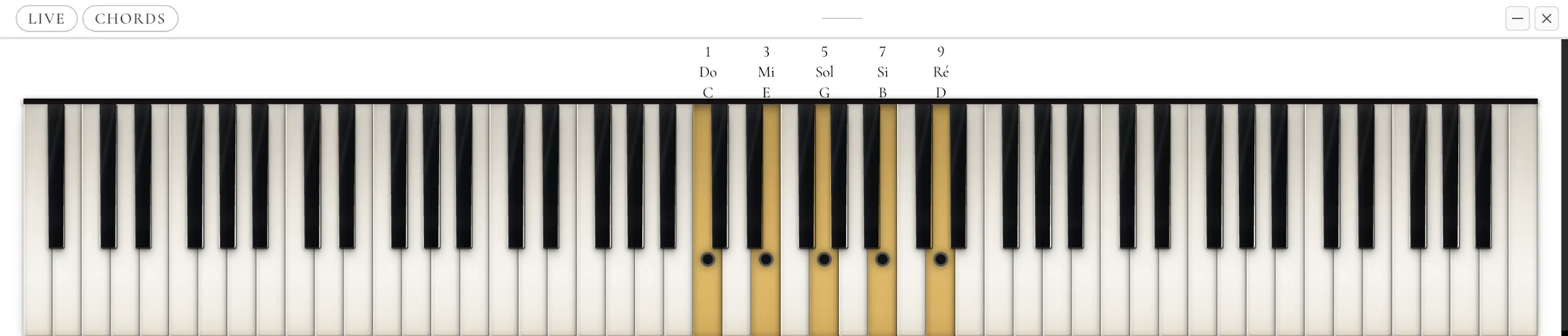 The keyboard window in black-on-white mode